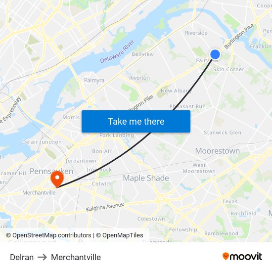 Delran to Merchantville map