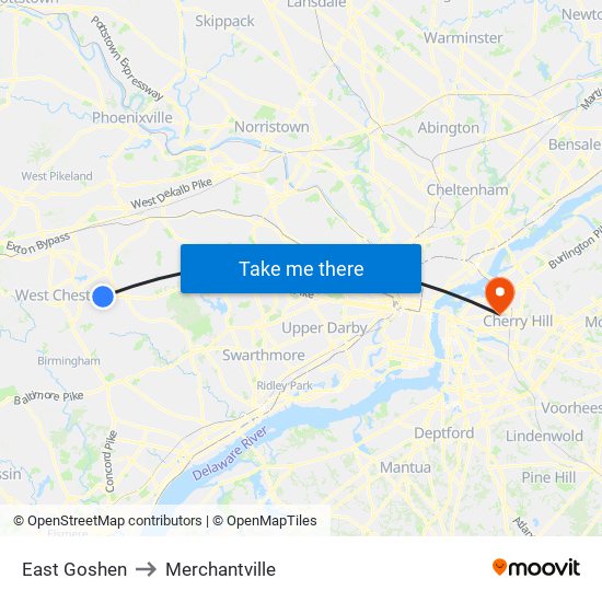 East Goshen to Merchantville map