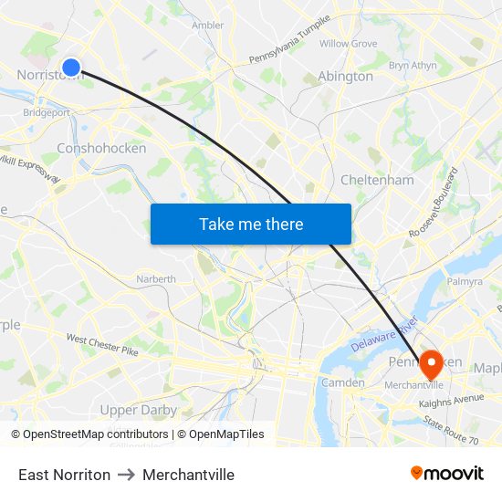 East Norriton to Merchantville map