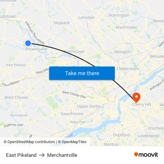 East Pikeland to Merchantville map