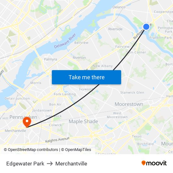 Edgewater Park to Merchantville map