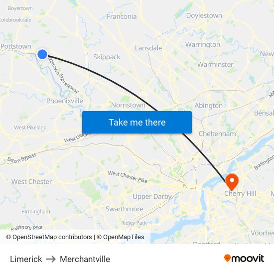 Limerick to Merchantville map