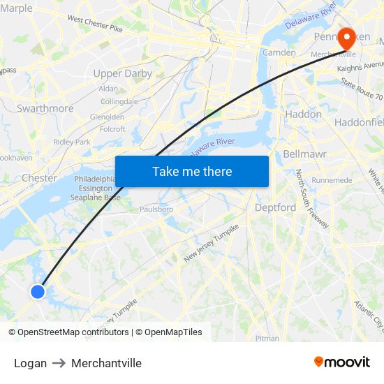 Logan to Merchantville map