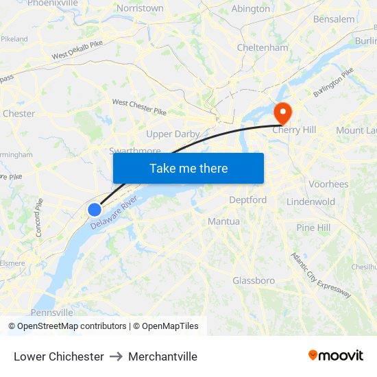 Lower Chichester to Merchantville map
