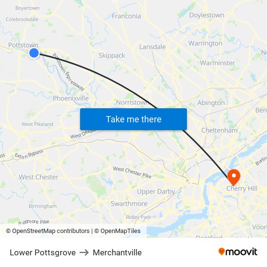 Lower Pottsgrove to Merchantville map