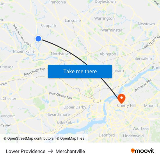 Lower Providence to Merchantville map