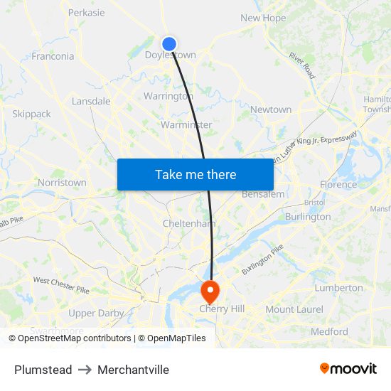 Plumstead to Merchantville map