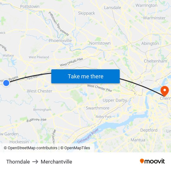 Thorndale to Merchantville map