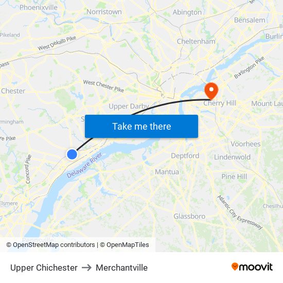 Upper Chichester to Merchantville map