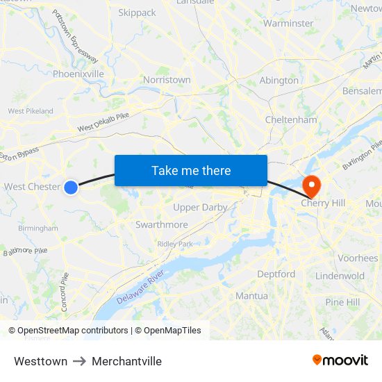 Westtown to Merchantville map