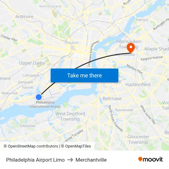 Philadelphia Airport Limo to Merchantville map