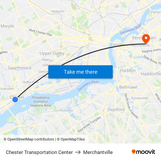 Chester Transportation Center to Merchantville map