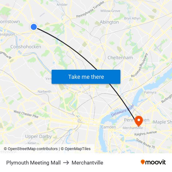 Plymouth Meeting Mall to Merchantville map