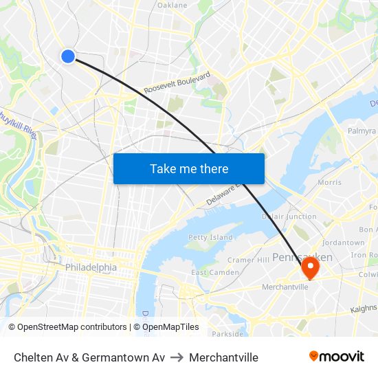 Chelten Av & Germantown Av to Merchantville map