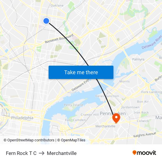 Fern Rock T C to Merchantville map