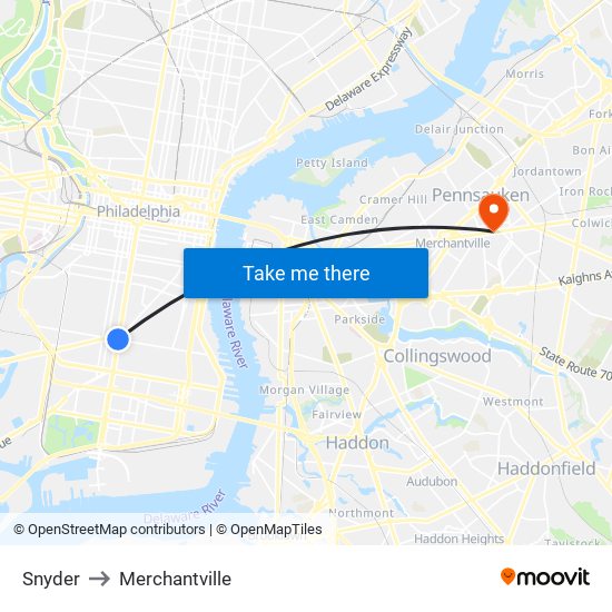 Snyder to Merchantville map