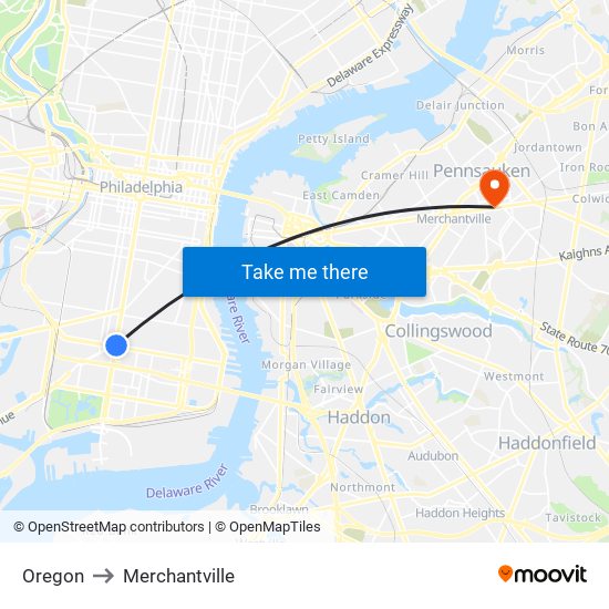 Oregon to Merchantville map