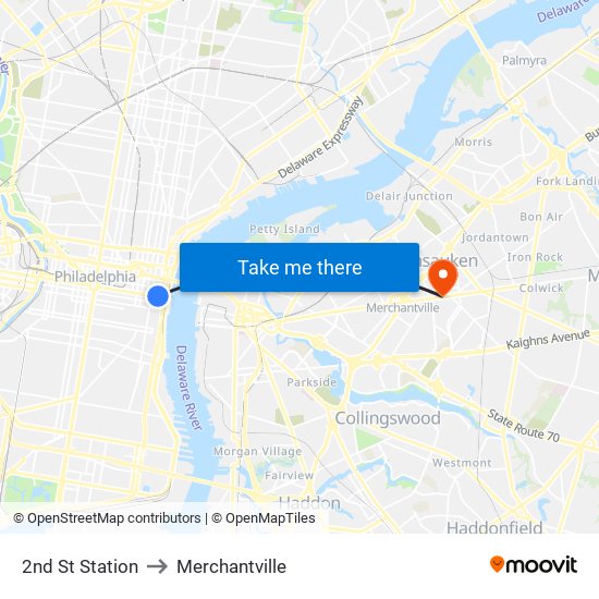 2nd St Station to Merchantville map