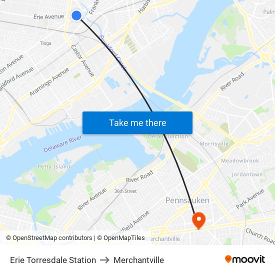 Erie Torresdale Station to Merchantville map