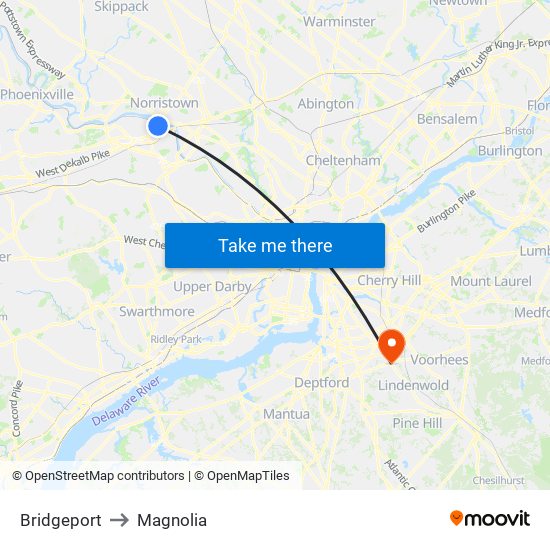 Bridgeport to Magnolia map