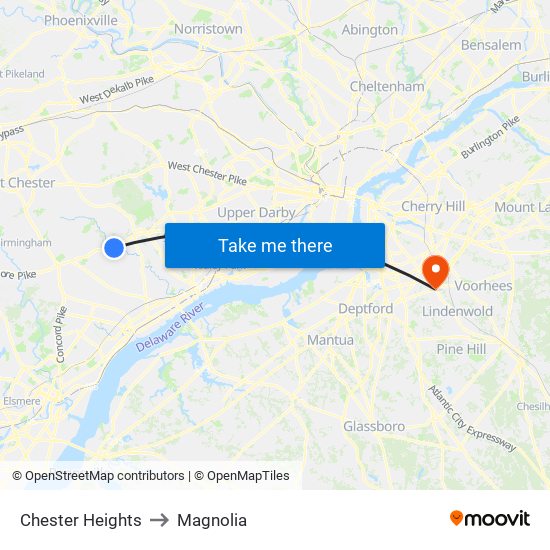 Chester Heights to Magnolia map