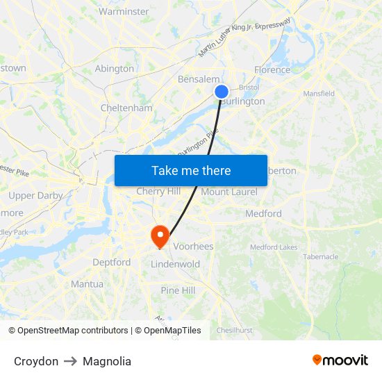 Croydon to Magnolia map