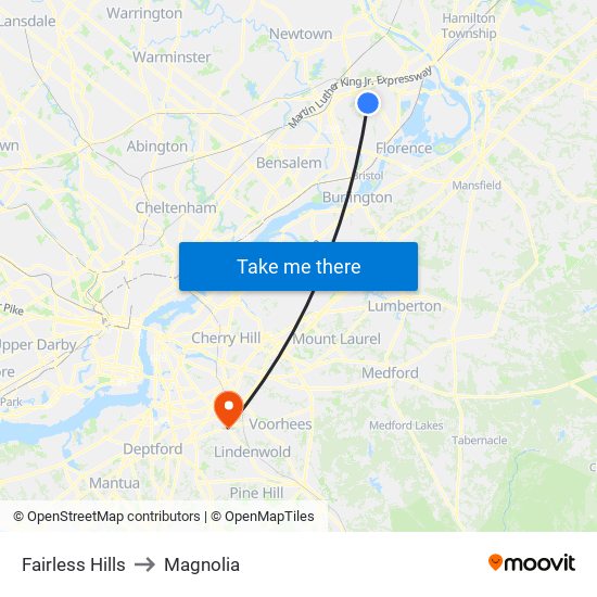 Fairless Hills to Magnolia map