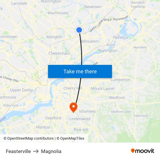 Feasterville to Magnolia map