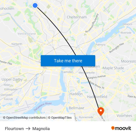 Flourtown to Magnolia map