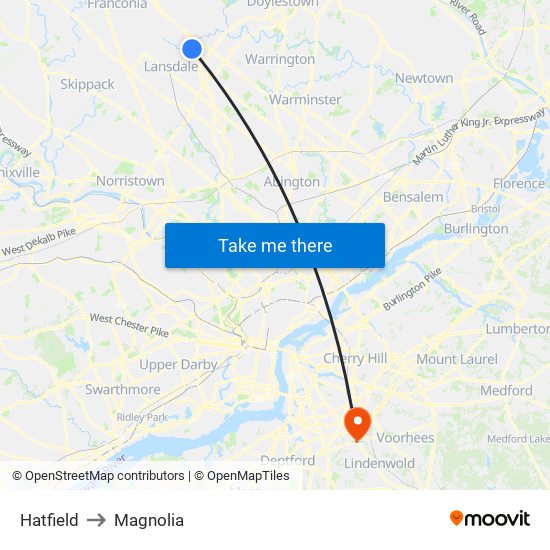 Hatfield to Magnolia map