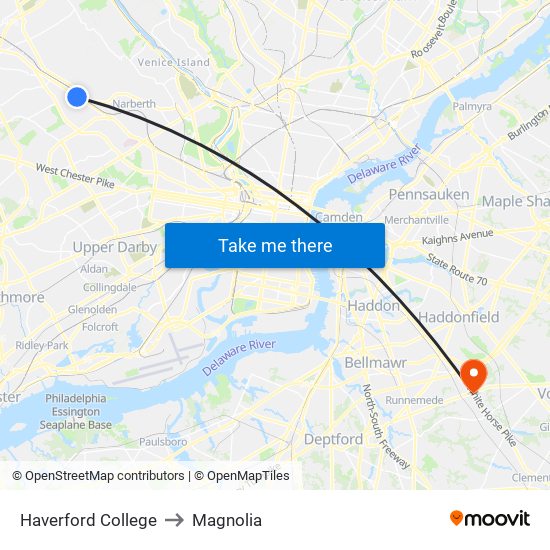 Haverford College to Magnolia map
