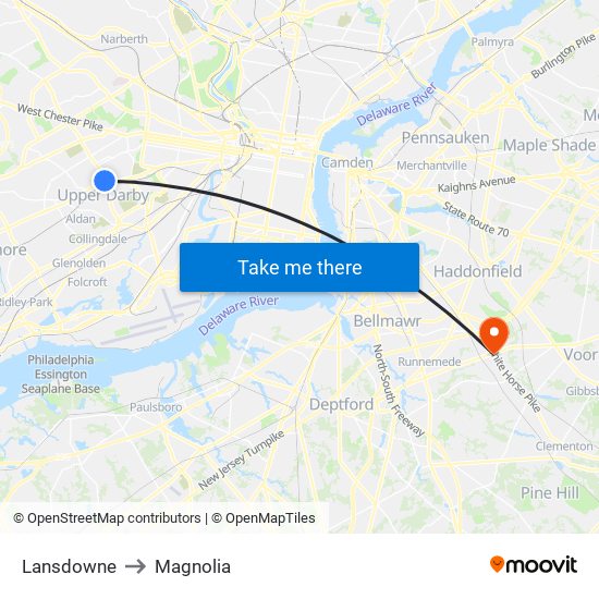 Lansdowne to Magnolia map