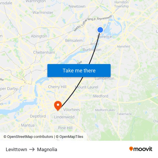 Levittown to Magnolia map