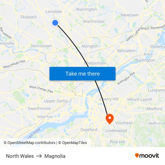 North Wales to Magnolia map