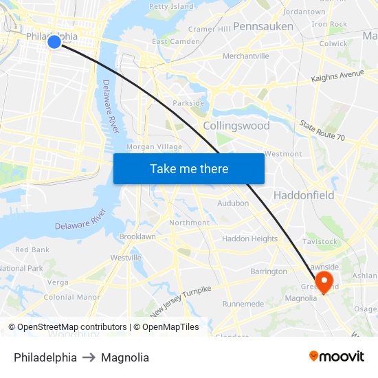 Philadelphia to Magnolia map