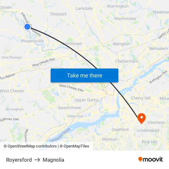 Royersford to Magnolia map