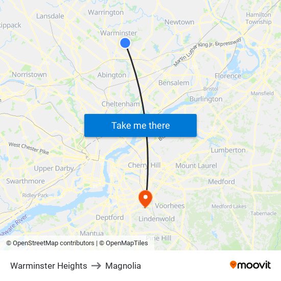 Warminster Heights to Magnolia map