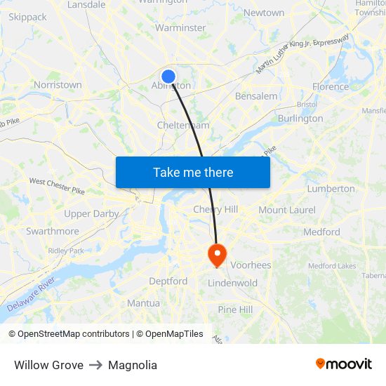 Willow Grove to Magnolia map