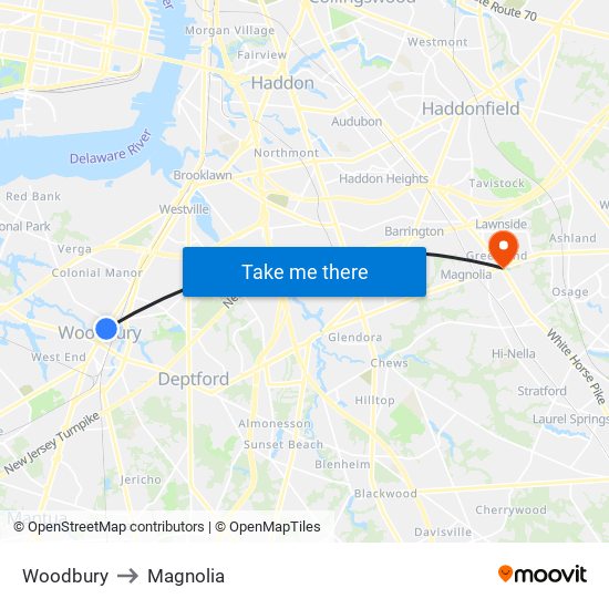 Woodbury to Magnolia map