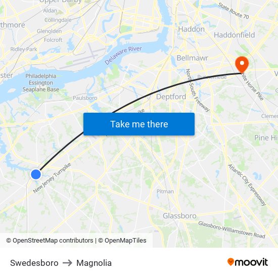 Swedesboro to Magnolia map