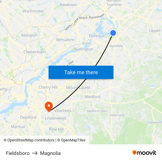 Fieldsboro to Magnolia map
