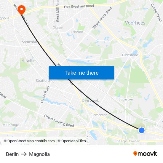 Berlin to Magnolia map
