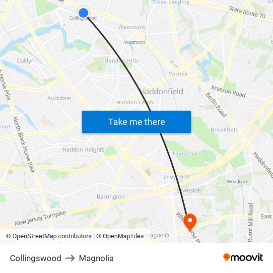 Collingswood to Magnolia map