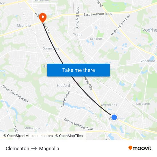 Clementon to Magnolia map