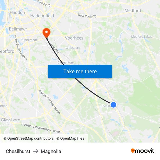 Chesilhurst to Magnolia map