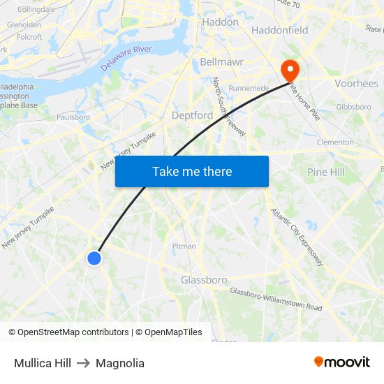 Mullica Hill to Magnolia map