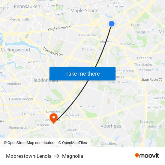 Moorestown-Lenola to Magnolia map