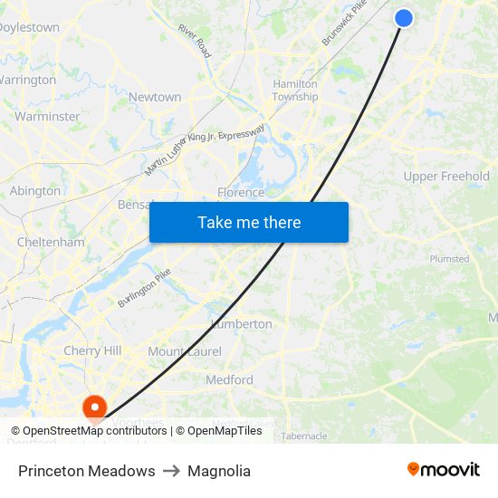 Princeton Meadows to Magnolia map