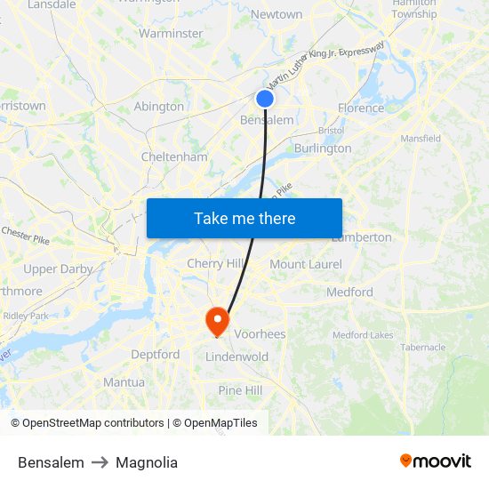 Bensalem to Magnolia map