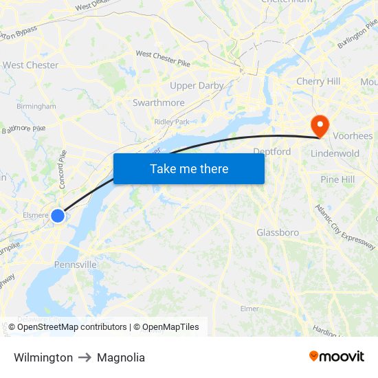Wilmington to Magnolia map